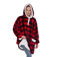 Ladies Snuggle Cosy Warm Fleece Oversized Hoodie Wearable Blanket Bed Jacket 