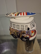 Ceramic VW Campervan Egg Cup With Salt Shaker Surf Board Lid