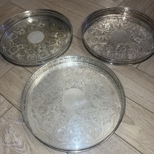 3 x Vintage/antique Silver Plated Viners Of Sheffield Silver Chased Tray