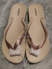 Ladies Beige Luofu Flip Flops Glitter Size 6 Beach Swim Holiday