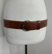 American Eagle wide leather waist hip belt S W 33 34 36 brown cut out classic