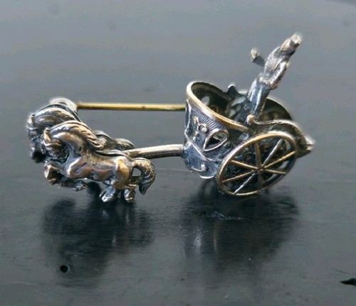 Vintage chariot horse brooch