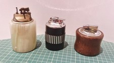 3 Vintage Table Lighters, Ronson etc, Untested, Onyx, Wooden, Resin, Spares?