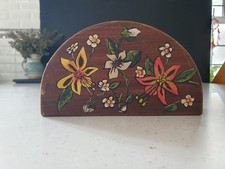 Vintage Handpainted Wooden Half Moon Letter Rack Made In WALES