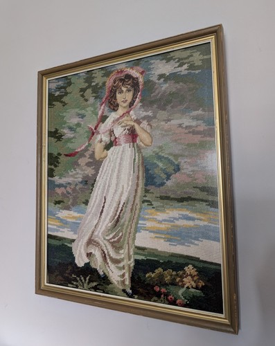Vintage framed tapestry lady - framed,