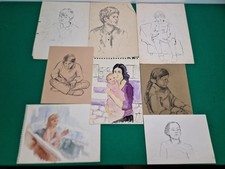 Job Lot Bundle of 8 Portrait Drawings & Paintings by the Artist Hillary Proctor