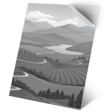 1 x Vinyl Sticker A2 - BW - Cartoon Landscape Valley #35579