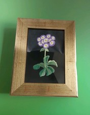 A Beautiful Framed Embroidered Flowers - Purple Primula Auricula