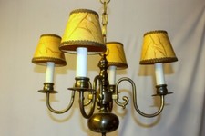 French Vtg brass Flemish chandelier 4 arms light golden color