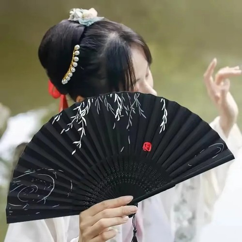 Silk bamboo folding hand fan - bamboo,