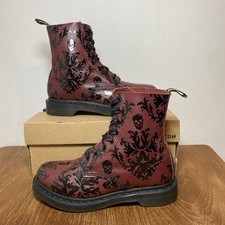 Dr Martens Docs 1460 Pascal Cassidy Skulls Burgundy Soft Leather Boot UK 5 EU 38