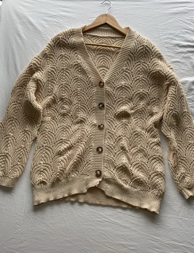 Beige chunky knit cardigan - beige, xl
