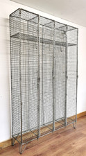 Vintage Antique Wire Mesh Lockers School Industrial Bank Of 4 Shelving  Wardrobe