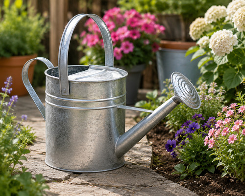 Galvanised metal watering can - galvanised,