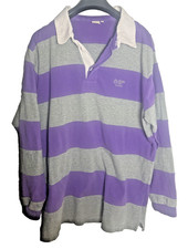 Cotton Traders Men's Long Sleeve Cotton Rugby Shirt Grey Purple Size XL (G)