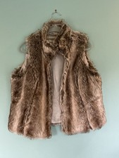 PAPAYA Faux Fur Brown Collarless Body Warmer Waistcoat Gilet Pockets Size 20