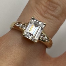 Diamonique Emerald Cut Solitaire Accent Ring 9ct 9k Yellow Gold - Size L 1/2