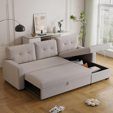 Beige 82" L-Shape Sleeper Sofa