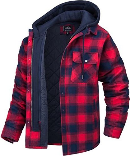 Men plaid hooded coat winter - hooded,