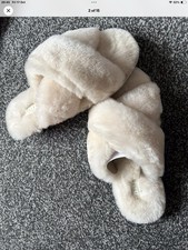 Radley Cream Fur Slippers Size 8 New With Defects No Box