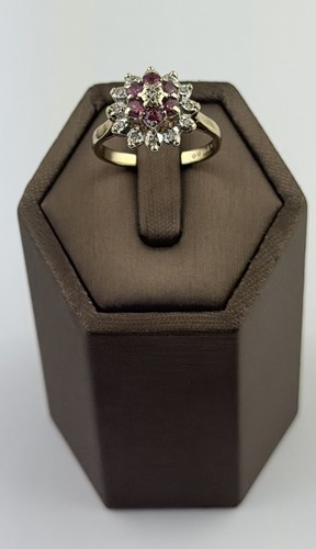 Ruby and diamond 9ct gold - ruby, ring