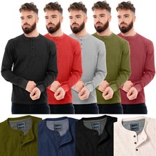 Mens Henley Jumper Top T-Shirt