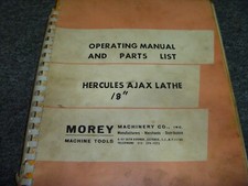 Morey Hercules 18" Ajax Lathe Parts Catalog & Owner Operator Instruction Manual