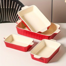 White Ceramic Baking Dish Set 4pcs – Oven Safe Bakeware for Lasagna, Pies & Cass