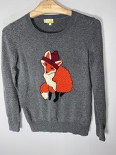 Hobbs cute intarsia knit fox jumper size XS UK 8 grey long sleeve