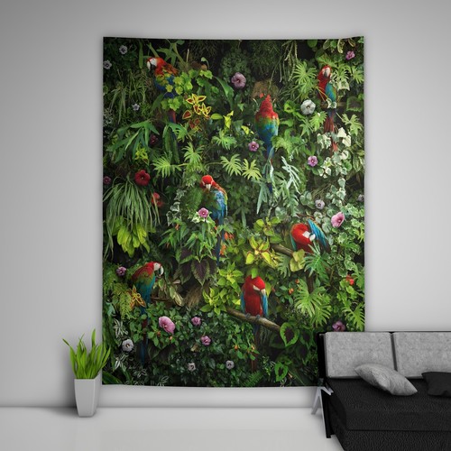 Parrot leaves tapestry art - tapestry,