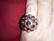 RARE 💖💖 H. STERN 3.6gm 18ct Yellow Gold  Amethyst SPUTNIK Ring 4 1/2 - 5 J - K