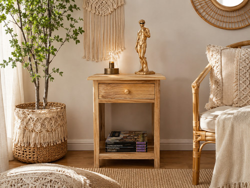 Solid teak wood bedside table - teak,