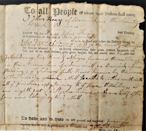 1781 antique deed berwick - 1781, me