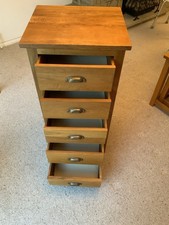 Oak 5-Drawer Chest Tall Narrow Drawers, Solid Wood used