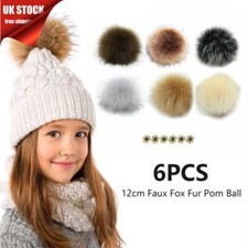 6PCS 12cm Faux Fur Pom Poms Ball with Snap Button for Hats DIY Decor Accessories