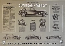 Talbot Supreme Sunbeam 1938 Rare Vintage A1 Car Poster