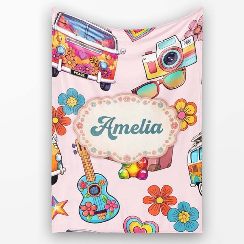 Soft fleece blanket hippie van - fleece,