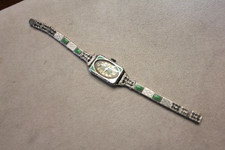Antique Elgin 14K GF Lady's Wristwatch w/Filigree & Green Enamel Accents - 23.7G