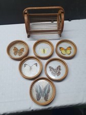 Vintage Bamboo Butterflies  Coaster Set of 6 with Caddy Round (B58.L)