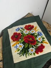Reclaimed Vervaco Cross stitch Cushion Cover Mixed FLOWERS Green HANDMADE
