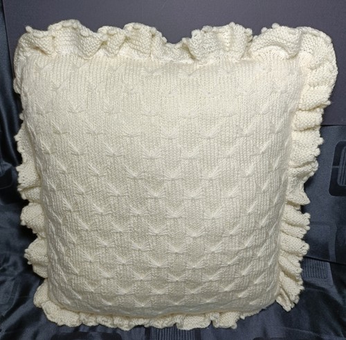 Handmade cream knitted cushion - knitted,