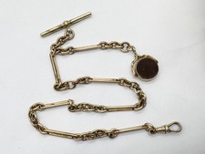 ANTIQUE 9ct GOLD FILLED  GENTS MENS POCKET WATCH CHAIN WITH SPINNER AGATE FOB