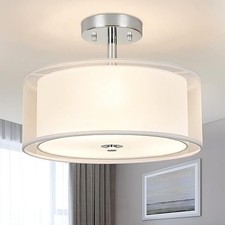 Ceiling Light Fixture 3-Light Modern Semi Flush Mount 12.6’’ Drum Light Fabric