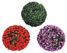 Set of 2 Artificial Plant Topiary Rose Balls, Faux Plants, Purple/Red/Green