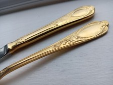 Perfect pair of Bestecke Solingen 23/24 carat gold plated dinner cutlery. 