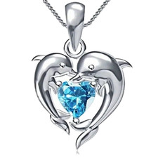 Dolphin Blue Heart CZ Necklace