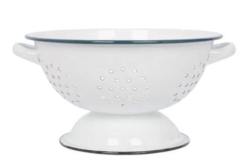 White enamel colander - white, with