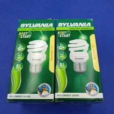 2x 8W = 40w Sylvania ES E27 Low Energy Spiral CFL Light Bulbs Energy Saving