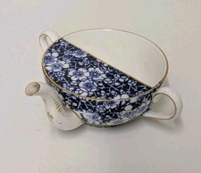 Antique Victorian Coalport Bone China Blue Prunus Blossom Invalid Feeding Cup