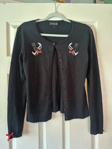 Black cardigan birds - black, w/birds